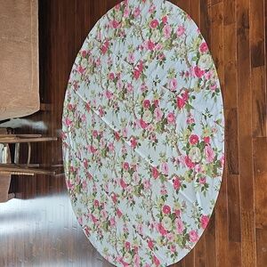 Vintage Bonded Waverly Fabric Handmade Cottage Floral Roses Round Tablecloth 90"